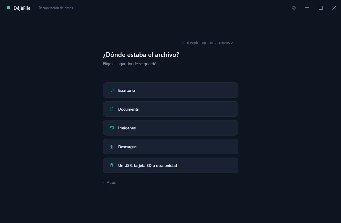 DéjàFile’s guided mode asking which drive the lost file was on.