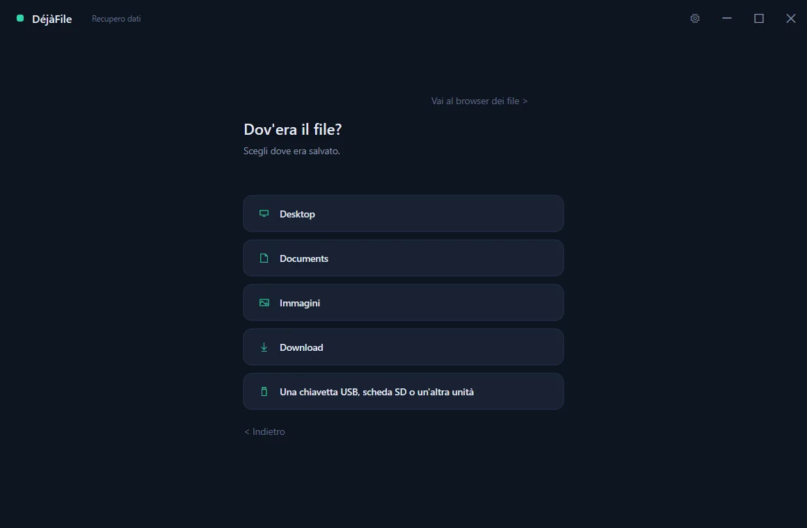 DéjàFile’s guided mode asking which drive the lost file was on.