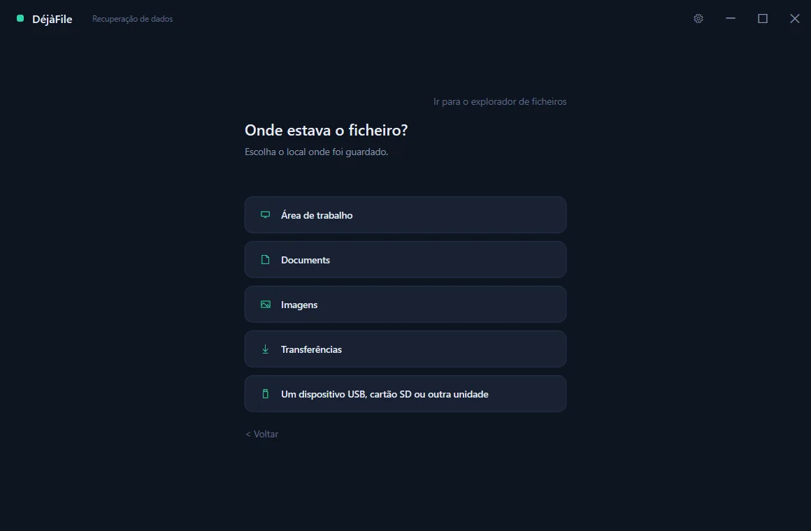 DéjàFile’s guided mode asking which drive the lost file was on.